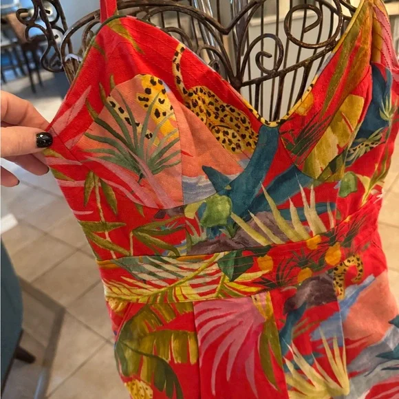 Farm Rio Leopard Jumpsuit Belted Floral Tropical Size XS - Picture 2 of 9